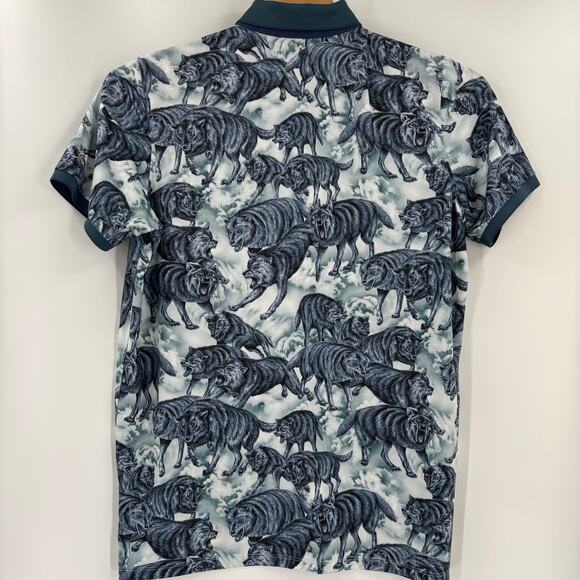 Greyson Mens XL Gray Blue Wolf Patterned Short Sleeve Golf Polo Shirt - Picture 6 of 6